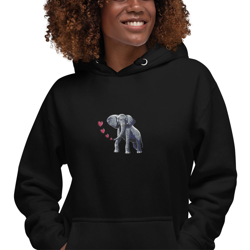 Elephant Breathing Love Embroidered Women's Hoodie