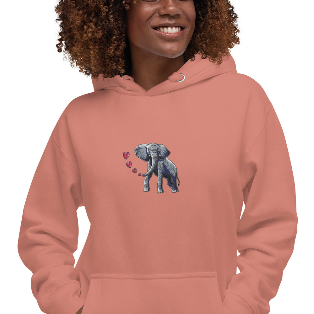 Elephant Breathing Love Embroidered Women's Hoodie